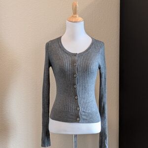 Express Gray Ribbed Button Front Cardigan XS Long Sleeve Sweater
